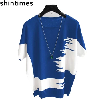 shintimes White Tee Shirt 2020 Summer New Thin Knitted T-Shirt Women Casual Woman T-Shirts Hit Color Tops Loose Tee Shirt Femme 
shintimes White Tee Shirt 2020 Summer New Thin Knitted T-Shirt Women Casual Woman T-Shirts Hit Color Tops Loose Tee Shirt Femme