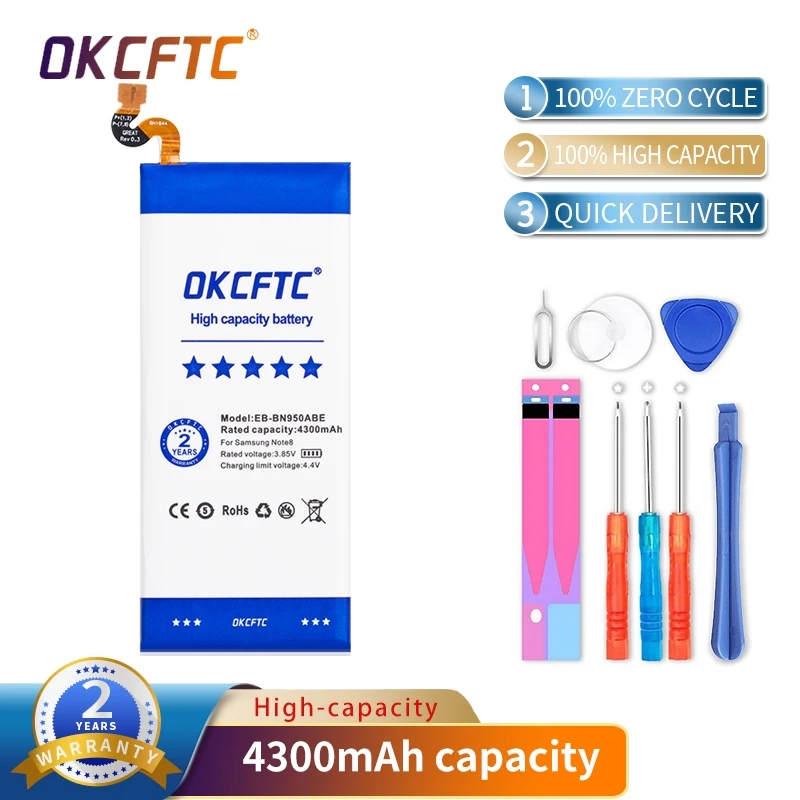 Original OKCFTC 4300mAh EB-BN950ABE Zero Cycle Battery for Samsung GALAXY Note8 Note 8 N9500 N9508 N950D N950F N950FD N950J
Original OKCFTC 4300mAh EB-BN950ABE Zero Cycle Battery for Samsung GALAXY Note8 Note 8 N9500 N9508 N950D N950F N950FD N950J