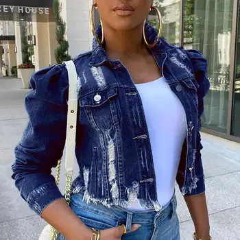 2020 Autumn Women Sexy Long Sleeve Pocket Ripped Denim Jacket Streetwear Short Coat Women's clothing женская куртка
2020 Autumn Women Sexy Long Sleeve Pocket Ripped Denim Jacket Streetwear Short Coat Women's clothing женская куртка