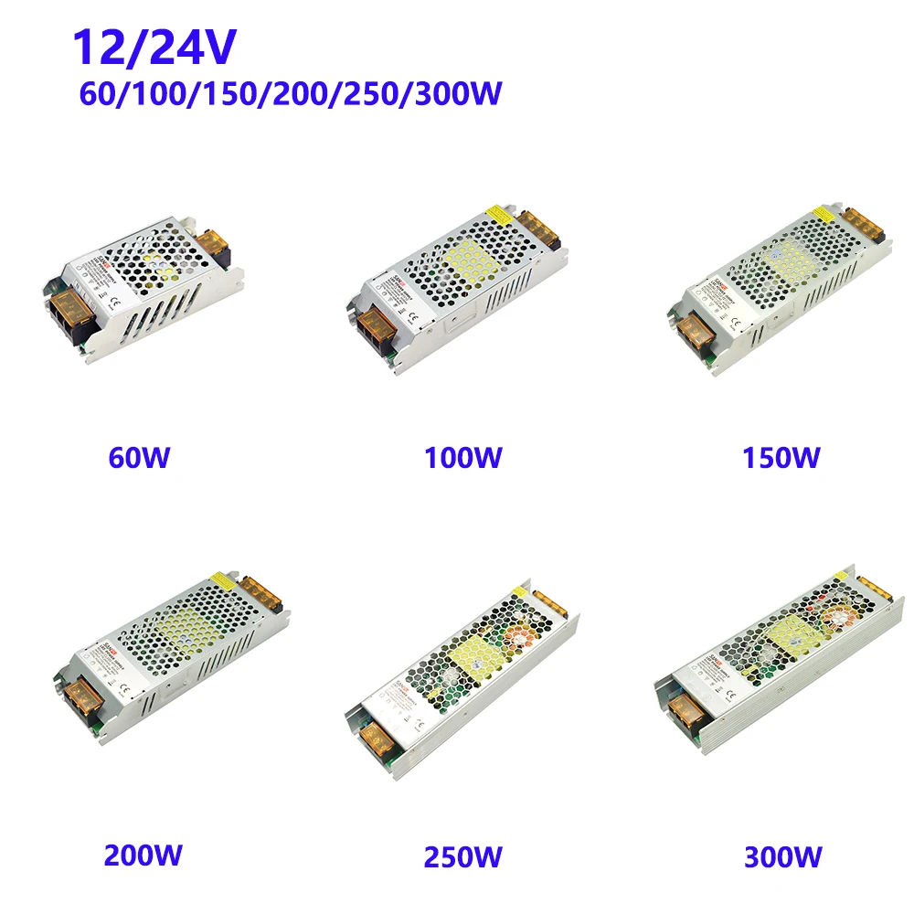 12V/24V 60W-250W LED Power Supply include AC to DC Lighting Transformer Driver Converter for Indoor LED Light Strip
12V/24V 60W-250W LED Power Supply include AC to DC Lighting Transformer Driver Converter for Indoor LED Light Strip