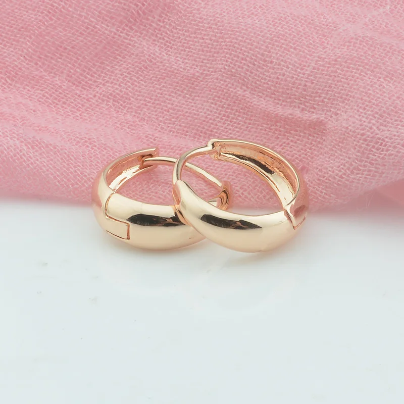 FJ женские маленькие повседневные 585 розовые Золотые круглые серьги-кольца |