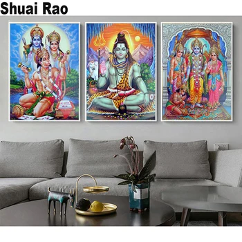 3D DIY 다이아몬드 그림, 시바 파르바티 가네샤 그림, 5D 모자이크 다이아몬드 자수, 종교 인도 예술, 힌두 신, 3 개 세트 상품 이미지