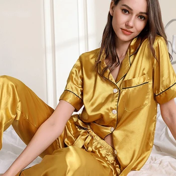 JULY'S SMTWB 2 Pieces Faux Silk Women's Pajamas Satin Stripe Short Sleeve Shirt Long Pants Nightwear Homewear Female Pyjamas Set 
JULY'S SMTWB 2 Pieces Faux Silk Women's Pajamas Satin Stripe Short Sleeve Shirt Long Pants Nightwear Homewear Female Pyjamas Set