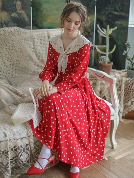 Retro Red Heart Water Wavelet Heavy Industry Embroidery Bow Tie Lapel Slim Big Swing Mori Girl Dress 
Retro Red Heart Water Wavelet Heavy Industry Embroidery Bow Tie Lapel Slim Big Swing Mori Girl Dress