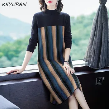 Plus Size Turtleneck Color matching Knitted Dress Autumn Winter Clothes Korean Elegant Loose Long Sleeve Ladies Sweater Dresses
Plus Size Turtleneck Color matching Knitted Dress Autumn Winter Clothes Korean Elegant Loose Long Sleeve Ladies Sweater Dresses