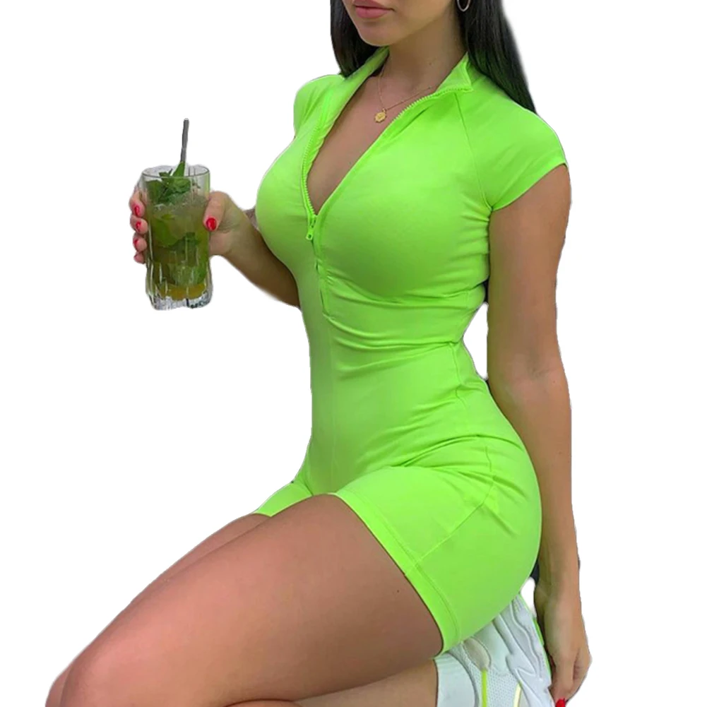 Women Summer Catsuit, Solid Color Half-High Neck Short-Sleeves Jumpsuit for Ladies, Orange/ Purple/ Green
Women Summer Catsuit, Solid Color Half-High Neck Short-Sleeves Jumpsuit for Ladies, Orange/ Purple/ Green
