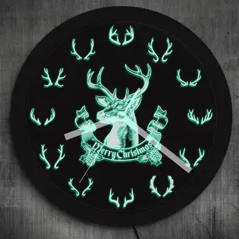 

Merry Christmas Elk LED Luminous Wall Clock Variety Deer Horns Antlers Living Room Wall Art Watch Home Decor Housewarming Gift