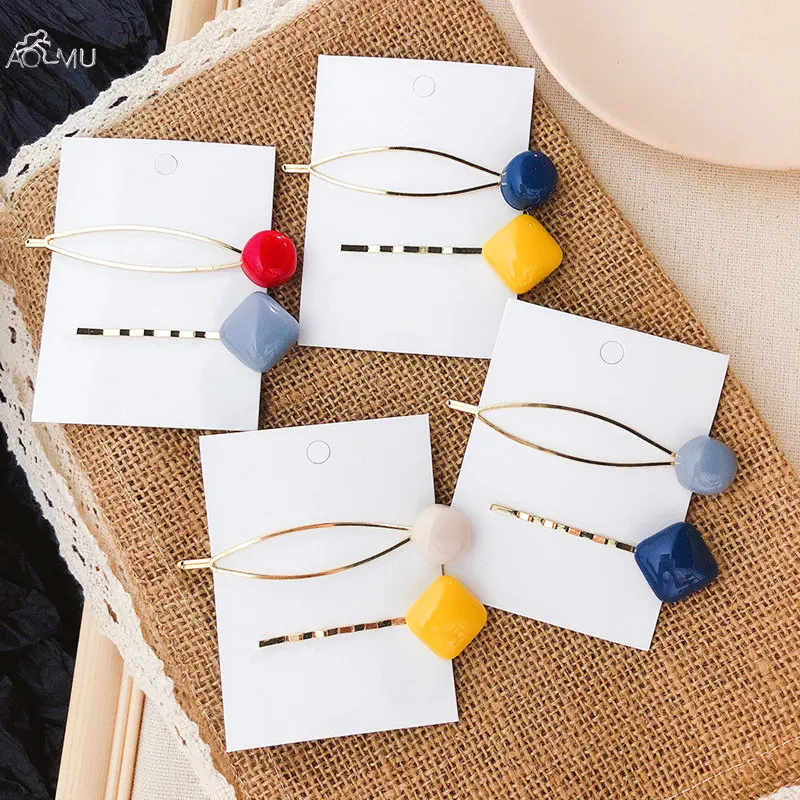 2PCS Korea Acrylic Hair Clips Geometric Irregular Round Candy Color Rectangle Metal Gold Hairpins Women Hair Accessories
2PCS Korea Acrylic Hair Clips Geometric Irregular Round Candy Color Rectangle Metal Gold Hairpins Women Hair Accessories