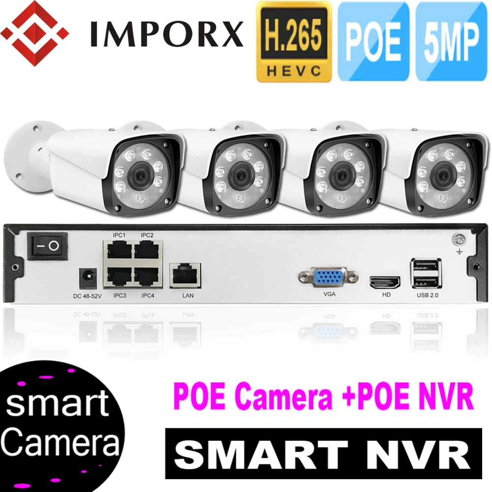 IMPORX 4ch 5MP POE Kit H.265 System CCTV Security System Outdoor Waterproof Night Vision IP Camera Video Surveillance Set P2P
IMPORX 4ch 5MP POE Kit H.265 System CCTV Security System Outdoor Waterproof Night Vision IP Camera Video Surveillance Set P2P