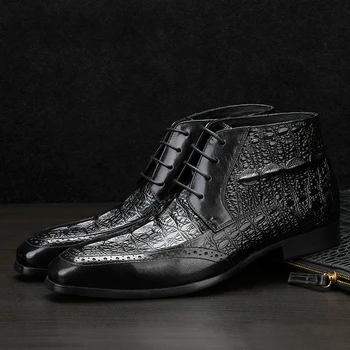 big size luxury fashion ankle boots crocodile pattern cow leather shoes point toe men boot wedding party dress shorts bota male 
big size luxury fashion ankle boots crocodile pattern cow leather shoes point toe men boot wedding party dress shorts bota male