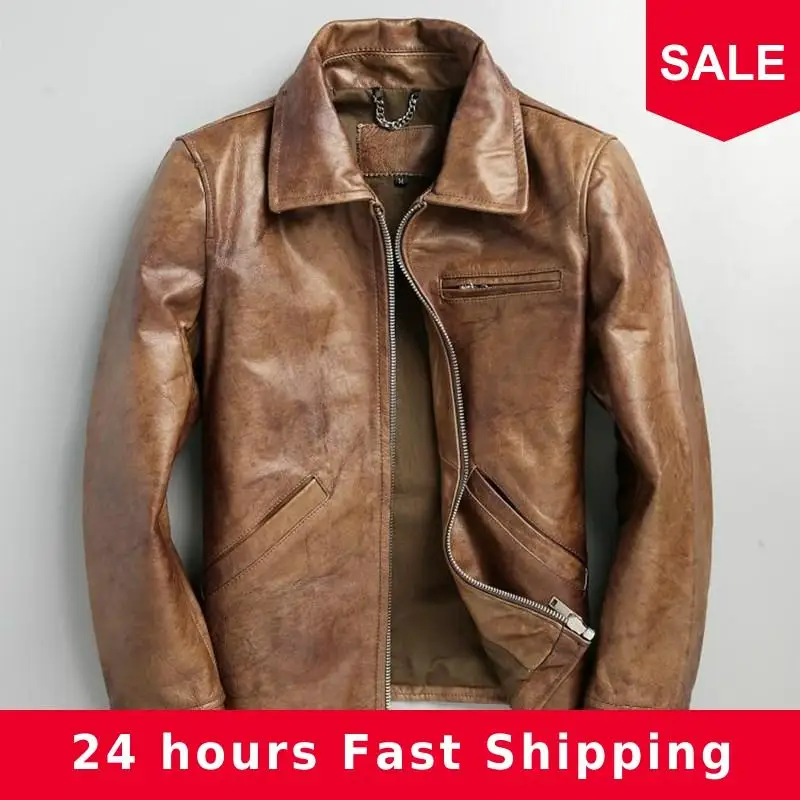 2020 Vintage Brown Men Casual Leather Jacket Plus Size XXXL Genuine Cowhide Russian Autumn Slim Fit Short Leather Coat
2020 Vintage Brown Men Casual Leather Jacket Plus Size XXXL Genuine Cowhide Russian Autumn Slim Fit Short Leather Coat