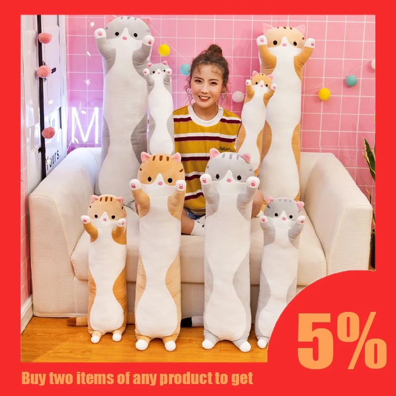 New Long Cat Cotton Doll Toy Soft Office Noon Sleep Pillow Cute Christmas Gifts Plush Birthday Super Comfortable | Дом и сад