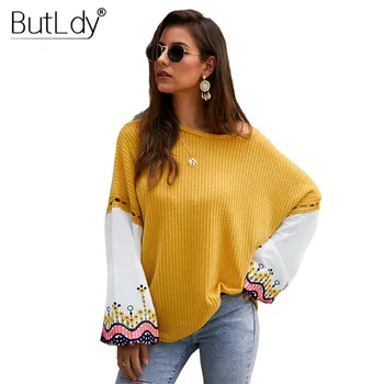Off Shoulder Stitching Print Sweater Women Autumn Winter 2019 New Style O-neck Long Lantern Sleeve Pullover Women Sweater
Off Shoulder Stitching Print Sweater Women Autumn Winter 2019 New Style O-neck Long Lantern Sleeve Pullover Women Sweater