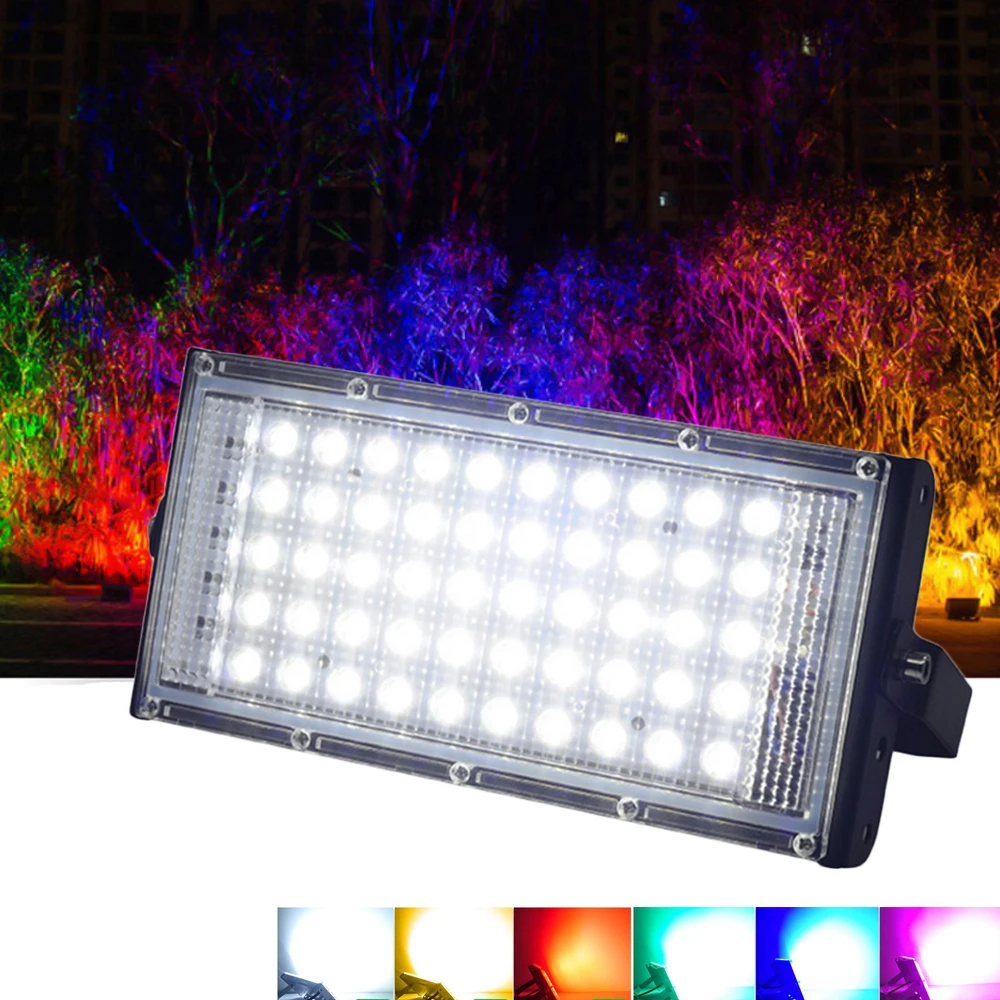 50W LED Spotlight RGB Flood Light 220V Outdoor Waterproof Floodlight DC12-85V Led Reflector led spot light with Remote Control | Лампы и