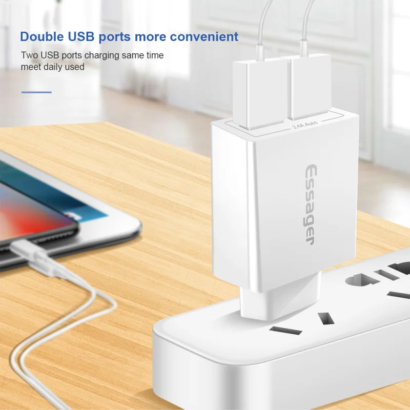 Essager Dual USB Charger EU Adapter Mobile Phone Charger 2.4A Fast Charging Travel Wall Charger for IPhone Samsung S10 Xiaomi 9
Essager Dual USB Charger EU Adapter Mobile Phone Charger 2.4A Fast Charging Travel Wall Charger for IPhone Samsung S10 Xiaomi 9