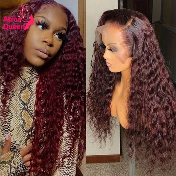 

13x6 Water Wave Lace Front Wig Pre plucked With Baby Hair Remy Women Bleached Knots Black 1B 99J Burgundy ombre Human Hair Wig