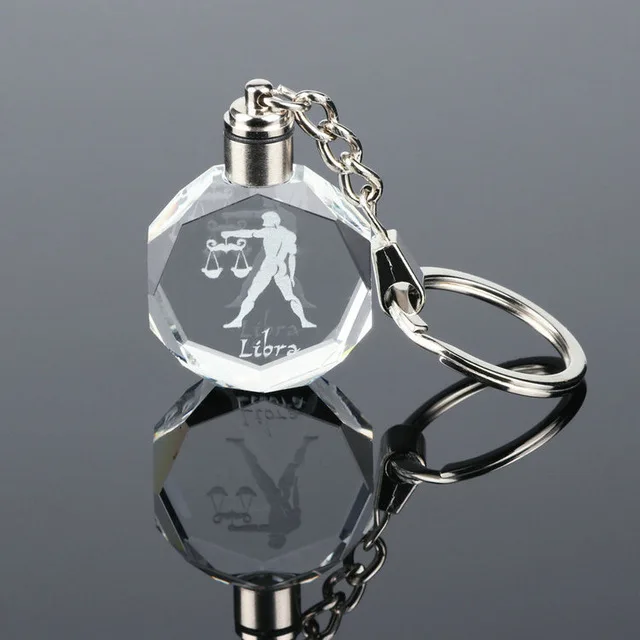crystal 12 constellation key chain laser engraved colorful led