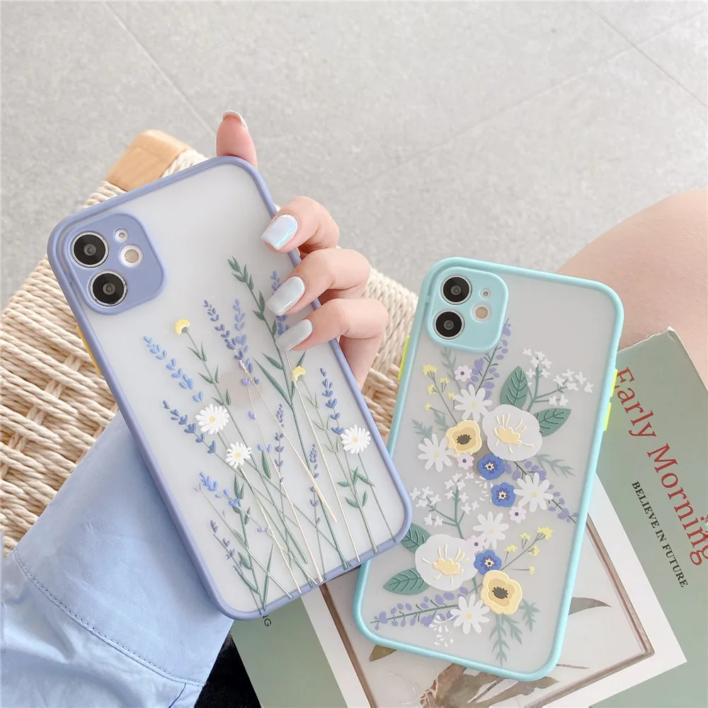 Роскошные 3D чехлы с рельефными цветами для iPhone 12 11 Pro Max SE 2020 XR X XS 7 8 Plus матовый