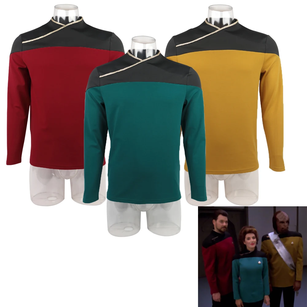 New Star Trek Captain Picard Startfleet Uniform Cosplay Red Blue Gold Top Shirts