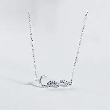 925 Sterling Silver Moon Star Cubic Zirconia Necklace Women Fashion Chain Fine Jewelry Simple Necklaces & Pendants Party 925-150
925 Sterling Silver Moon Star Cubic Zirconia Necklace Women Fashion Chain Fine Jewelry Simple Necklaces & Pendants Party 925-150