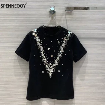 SPENNYMOOR Designer Brand Spring Summer Short Sleeve Tops Tees Women luxury Crystal Beaded Casual T Shirts 2021New
SPENNYMOOR Designer Brand Spring Summer Short Sleeve Tops Tees Women luxury Crystal Beaded Casual T Shirts 2021New