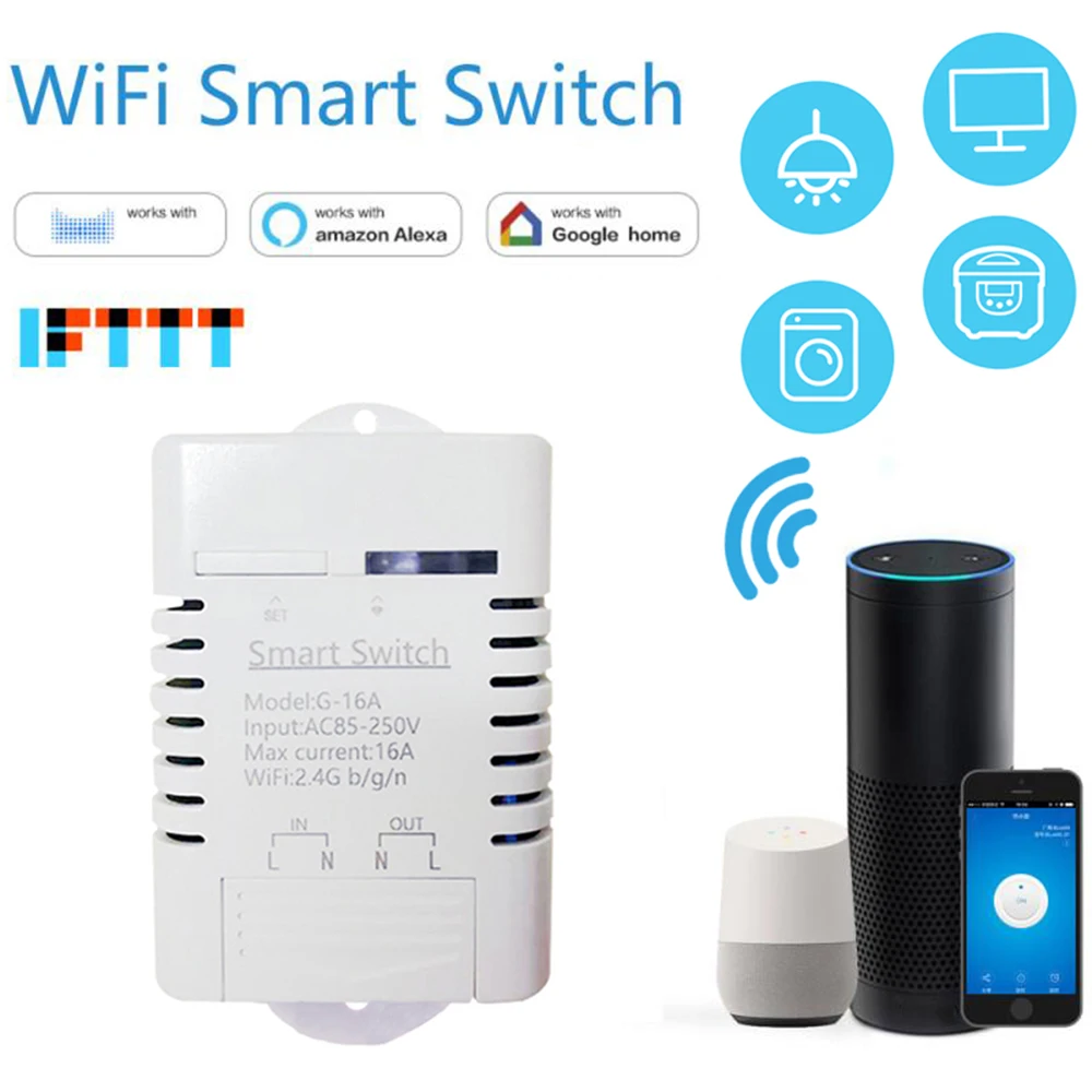 Smart Home WiFi Wireless poewr Switch Module control AC Flashlight work with Google home Alexa IFTTT support App ewelink
Smart Home WiFi Wireless poewr Switch Module control AC Flashlight work with Google home Alexa IFTTT support App ewelink