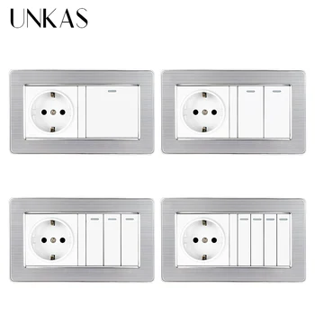 UNKAS EU Standard Wall Power Socket 146MM*86MM + 1 2 3 4 Gang 1 / 2 Way On / Off Light Switch Stainless Steel Panel Outlet
UNKAS EU Standard Wall Power Socket 146MM*86MM + 1 2 3 4 Gang 1 / 2 Way On / Off Light Switch Stainless Steel Panel Outlet