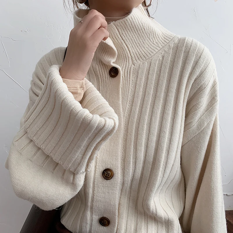 

Short Thick Knitted Cardigan Women Autumn Winter Khaki Sweater Coat Office Lady Knitwear Tops Female Loose Casual Streetwear New