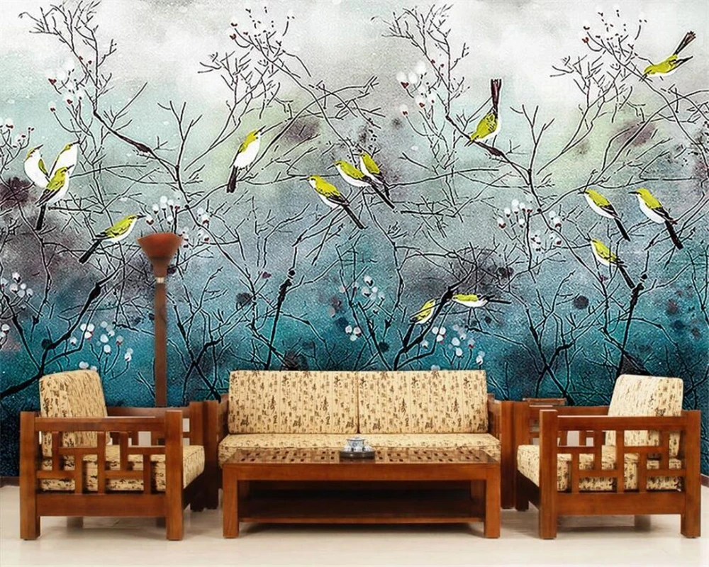 

beibehang Custom wallpaper fashion hand-painted flowers and birds nostalgic retro Chinese classical background wall paper