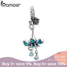 BAMOER auténtico 925 Plata de Ley azul esmalte flor colgante dijes fit pulseras y brazaletes de plata 925 joyería de plata BSC034(China)