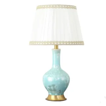 

American Style Blue Jingdezhen Ceramic Table Lamp For Bed Room Bedside Living Room Foyer Study Desk Reading Night Light 190097