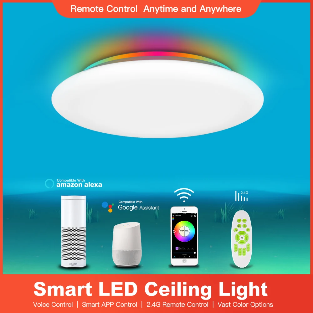 Smart ceiling light WiFi voice control APP remote control, RGB dimming color toning kitchen bedroom LED ceiling lamp
Smart ceiling light WiFi voice control APP remote control, RGB dimming color toning kitchen bedroom LED ceiling lamp