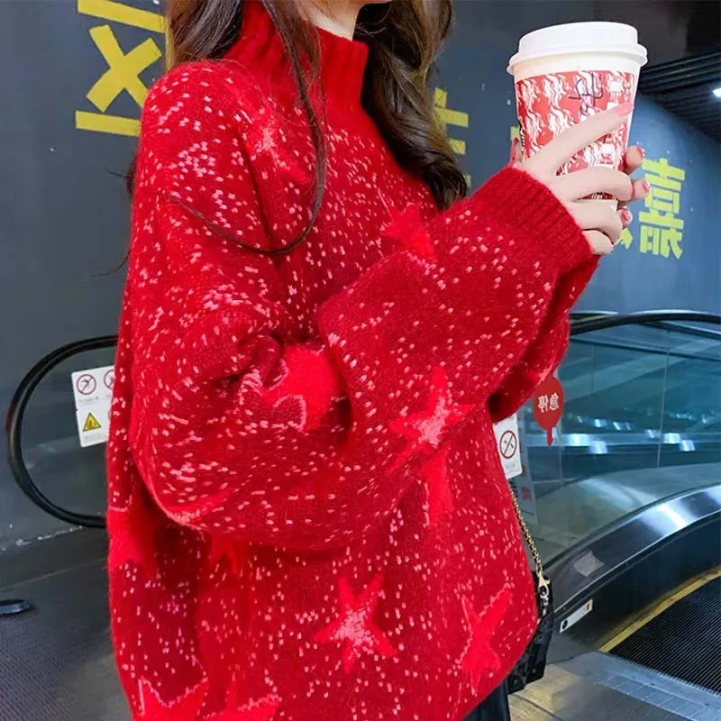 2020 New Lazy Style Korean-Style Knitted Sweater Five-Pointed Star Loose Red High Collar Sweater Women Pullover
2020 New Lazy Style Korean-Style Knitted Sweater Five-Pointed Star Loose Red High Collar Sweater Women Pullover
