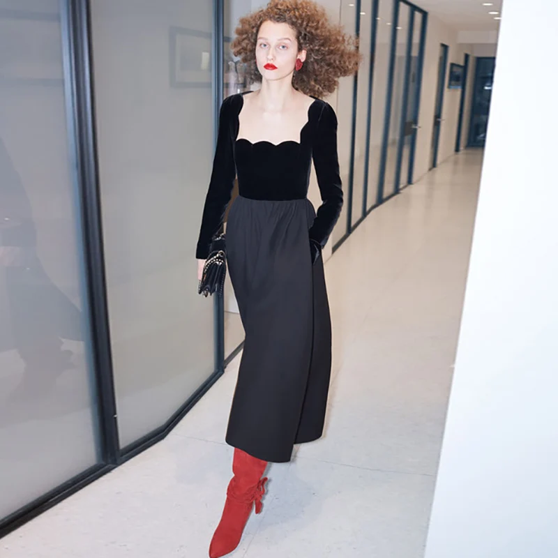 Gedivoen Spring Square Collar Elegant Party Dress Women Patchwork Velvet A Line Dress Fashion Runway Vintage Midi Dresses
Gedivoen Spring Square Collar Elegant Party Dress Women Patchwork Velvet A Line Dress Fashion Runway Vintage Midi Dresses