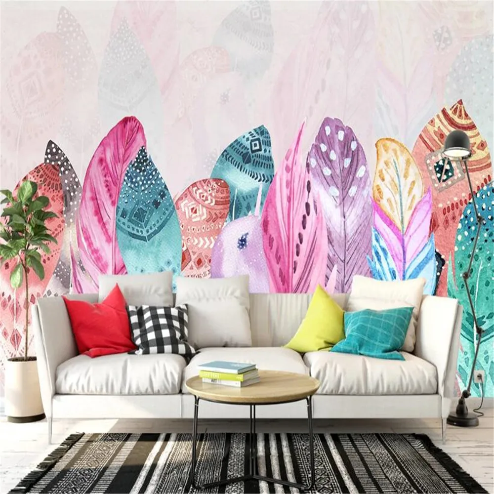 Milofi custom 3D large mural wallpaper Nordic color hand-painted feather art pattern TV sofa background wall
Milofi custom 3D large mural wallpaper Nordic color hand-painted feather art pattern TV sofa background wall