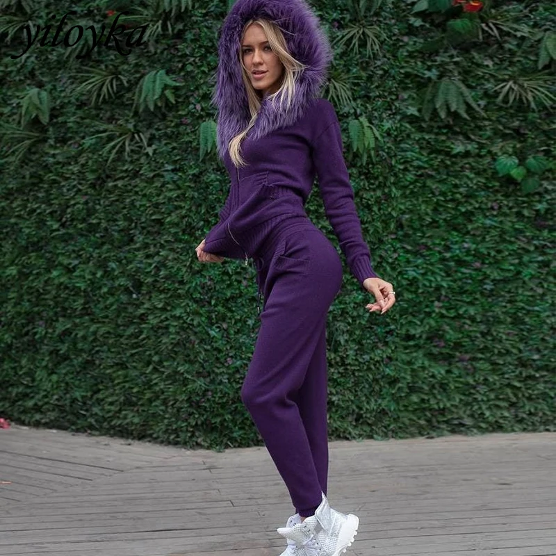 Women Big Fur Hoodies Sweater + Pants Two Piece Set Female Winter Casual 2 Piece Set Women Tracksuit Sweater Knitted Trousers
Women Big Fur Hoodies Sweater + Pants Two Piece Set Female Winter Casual 2 Piece Set Women Tracksuit Sweater Knitted Trousers