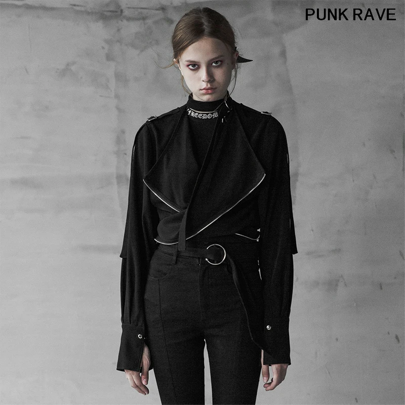 Женская Асимметричная куртка черная Свободная в стиле милитари готическом |