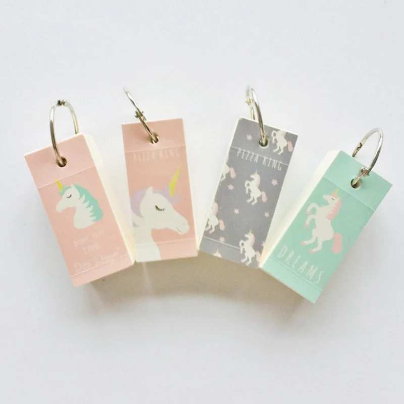 

Cute Unicorn Memo Note Binder Ring Easy Flip Flash Cards Study Memo Pads Iron Ring Student Mini Portable Word Book DIY