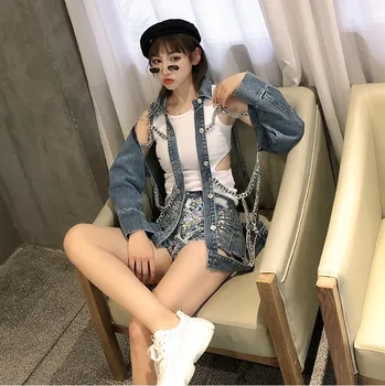 Fashion Personality Hollow Out Chain Female Denim Jacket Cool Tide Summer Casual Outwear Long Sleeve Denim Coat Street Wear
Fashion Personality Hollow Out Chain Female Denim Jacket Cool Tide Summer Casual Outwear Long Sleeve Denim Coat Street Wear