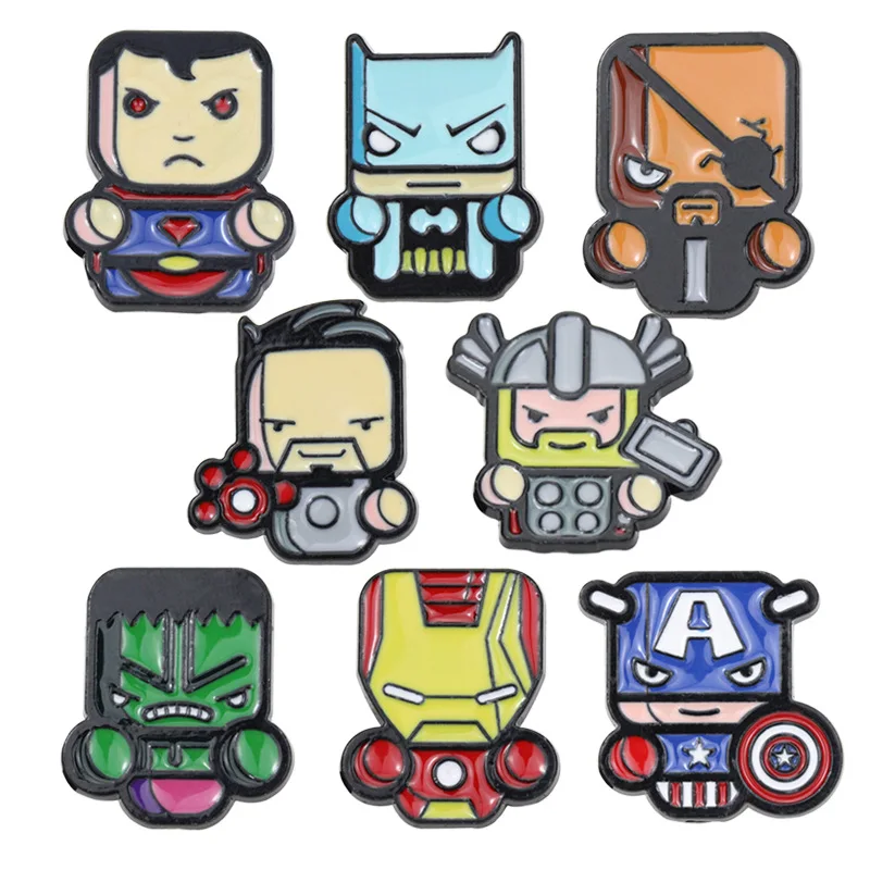 Фото Cartoon Q Version Captain America Iron Man Brooches for Women Cute Raytheon Batman Badges Enamel Pins Jewelry Accessories | Украшения и