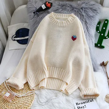 strawberry embroidery knitted women sweater and pullovers 2020 autumn new long-sleeved thicken warm female outwear coat tops
strawberry embroidery knitted women sweater and pullovers 2020 autumn new long-sleeved thicken warm female outwear coat tops