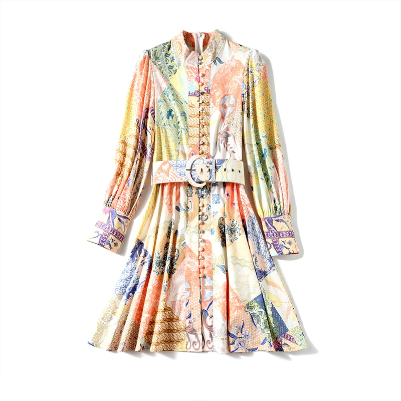 Fashion Summer Runway Dress Women Stand Collar Floral Print Button Down Mini Dress Lantern Sleeve Short Female Elegant Dress
Fashion Summer Runway Dress Women Stand Collar Floral Print Button Down Mini Dress Lantern Sleeve Short Female Elegant Dress
