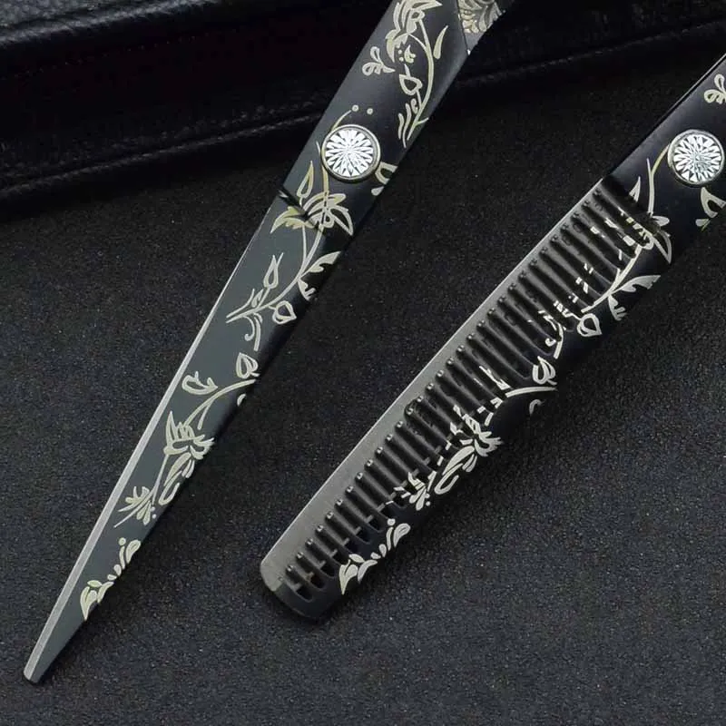 Floral Design Hairdressing Scissors With Printed Cape ;