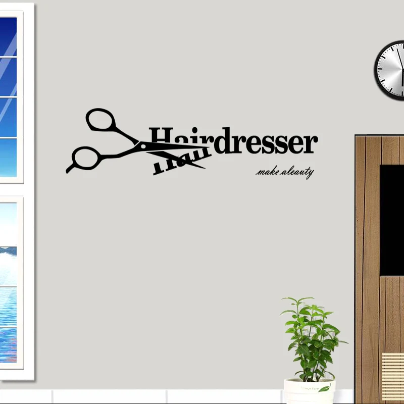 Hair Scissor Hair Salon Sticker Hairdresser Decal Barber Shop Posters Vinyl Wall Decals Parede Decor Mural Hair Salon Sticker
