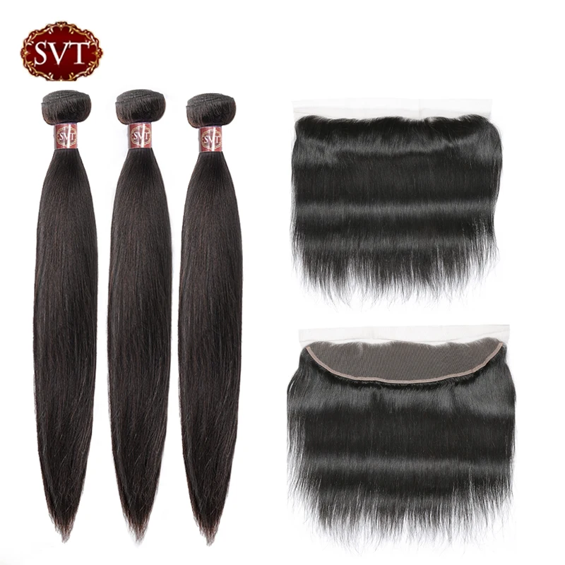 SVT Hair Peruvian Straight Hair 13*4 Lace Frontal Closure With Bundles Non Remy Human Hair 3 Bundles With Frontal Closure
SVT Hair Peruvian Straight Hair 13*4 Lace Frontal Closure With Bundles Non Remy Human Hair 3 Bundles With Frontal Closure