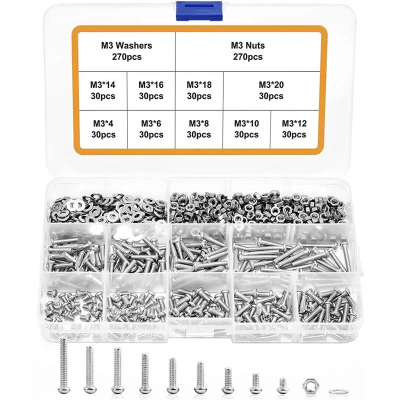 810PCS M4 Screw Assortment Kit Stainless Steel Screws Bolts Nuts Lock Flat Washers With Storage Box Screw Phillips Screw Kit
810PCS M4 Screw Assortment Kit Stainless Steel Screws Bolts Nuts Lock Flat Washers With Storage Box Screw Phillips Screw Kit