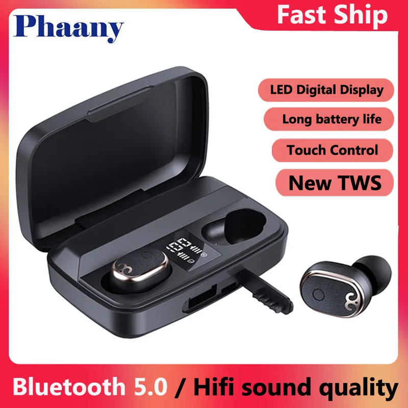 Phaany Bluetooth 5.0 Earphone TWS Wireless Earbuds Waterproof Sports Headset Led Digital Display with charging Box 1500 mAh
Phaany Bluetooth 5.0 Earphone TWS Wireless Earbuds Waterproof Sports Headset Led Digital Display with charging Box 1500 mAh
