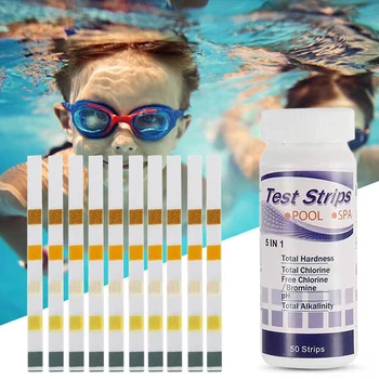 50pcs 5 in 1 SPA Water Quality Test Strips Pond Test Paper Chlorine PH Alkalinity Water Hardness Meter For Swimming Pool
50pcs 5 in 1 SPA Water Quality Test Strips Pond Test Paper Chlorine PH Alkalinity Water Hardness Meter For Swimming Pool