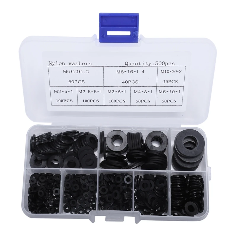 500Pcs/Set Nylon Gasket M2-M10 Plastic Gasket Washer Flat Washer