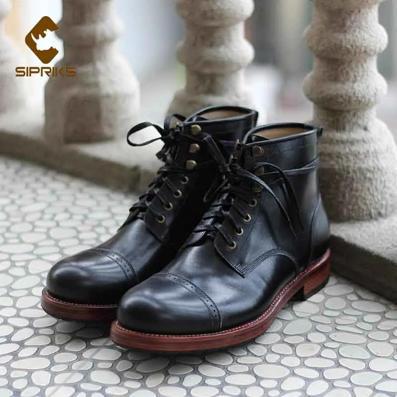 

Sipriks Top Leather Boots Cool Mens Cowboy Boot Italian Bespoke Goodyear Welted Shoes Thick Soled Martin Boots Motorboats 45